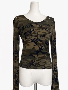 Women's Olive Camo Long-Sleeve Scoop Neck Top